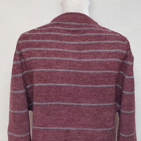VINTAGE 70s Arrow Blazer Collection Knitwear Maroon Grey Striped Sweater Medium - Picture 8 of 10